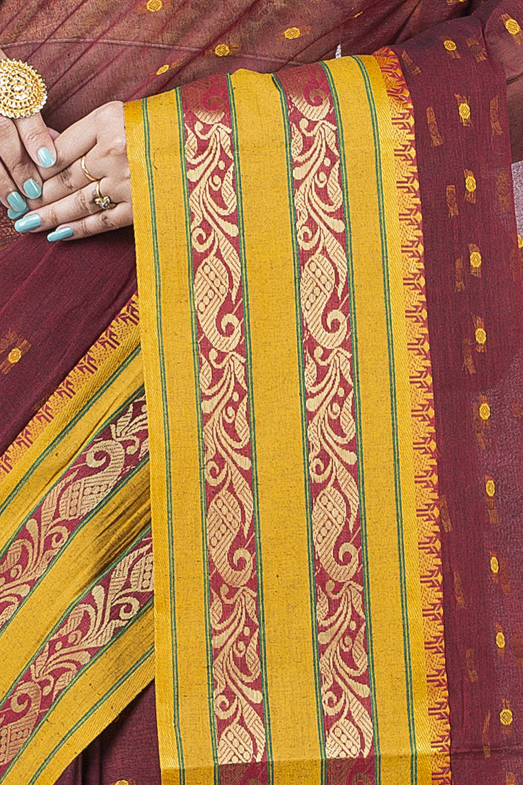 Beige Pure Cotton Alpona Tant Saree (190)